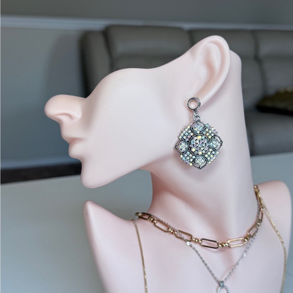 Anthropologie Jewelry - Silver-Tone Crystal Cluster Drop Earrings